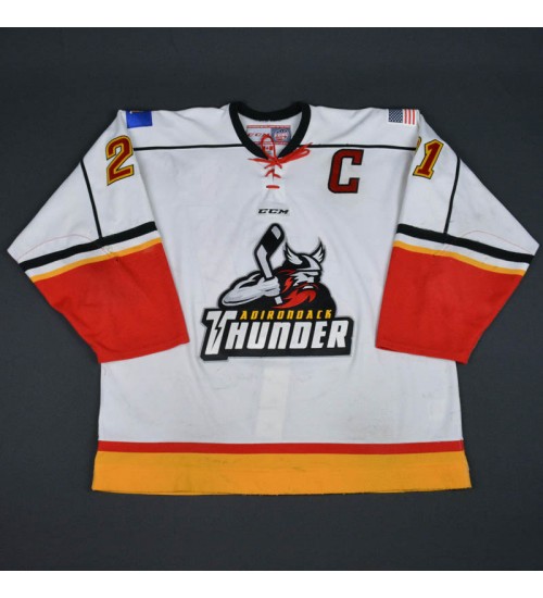 Custom ECHL Adirondack Thunder 21 MacArthur Home Jersey White